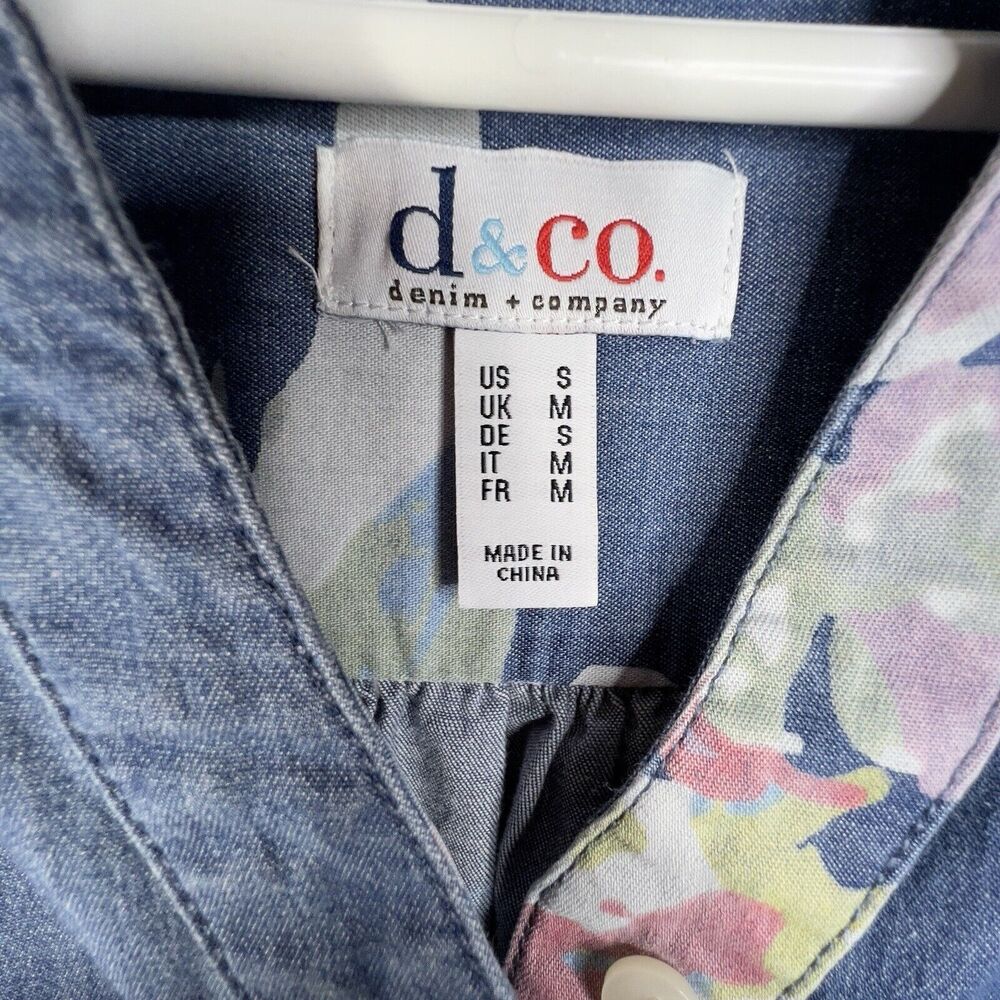 Denim & Co Stretch Denim Women’s Dress Floral Print A-Line Size S 90s Sleeveless - Picture 4 of 8